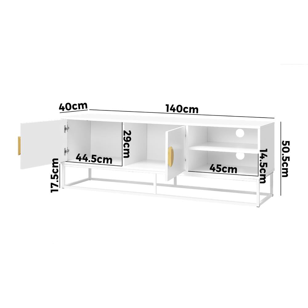 Oikiture TV Cabinet 2 Doors Shelves White 140CM-Entertainment Units-PEROZ Accessories