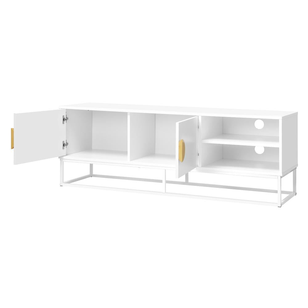 Oikiture TV Cabinet 2 Doors Shelves White 140CM-Entertainment Units-PEROZ Accessories