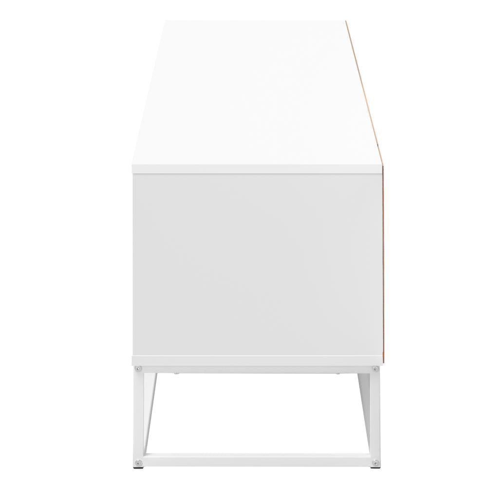 Oikiture TV Cabinet 2 Doors Shelves White 140CM-Entertainment Units-PEROZ Accessories