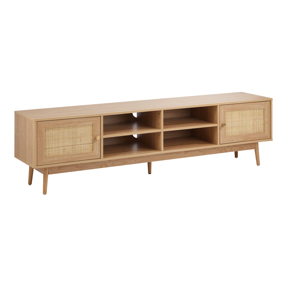 Oikiture TV Stand Cabinet Entertainment Unit 180cm Rattan Doors Oak-Entertainment Unit-PEROZ Accessories