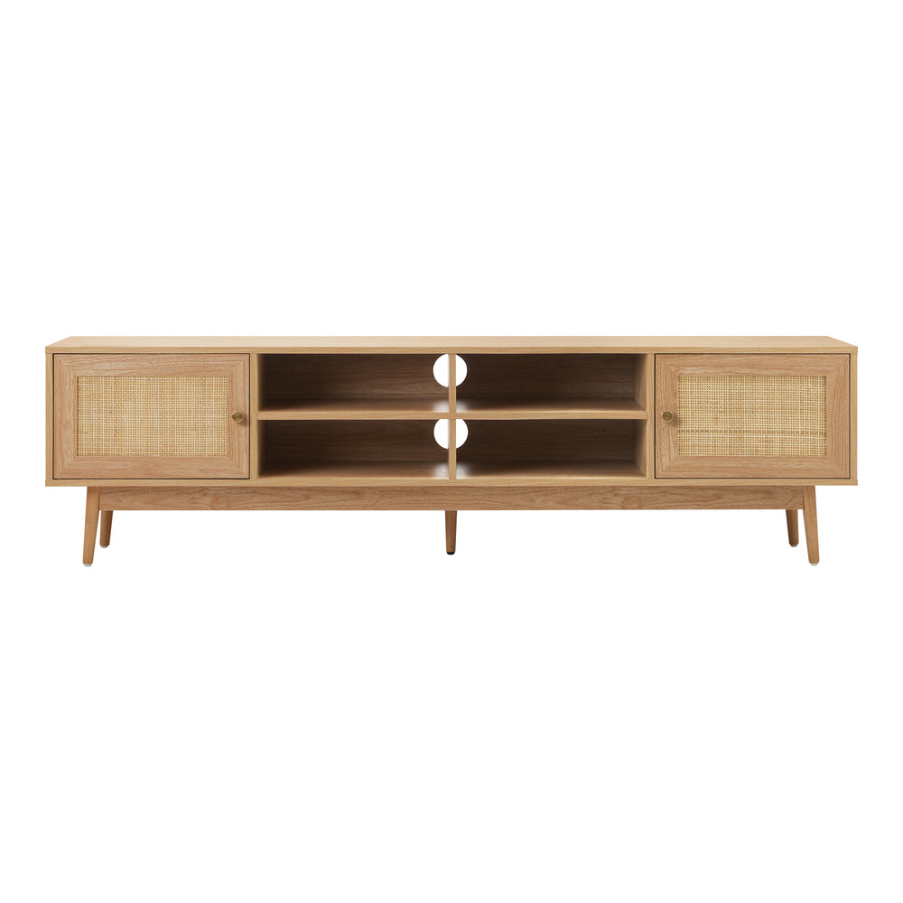 Oikiture TV Stand Cabinet Entertainment Unit 180cm Rattan Doors Oak-Entertainment Unit-PEROZ Accessories
