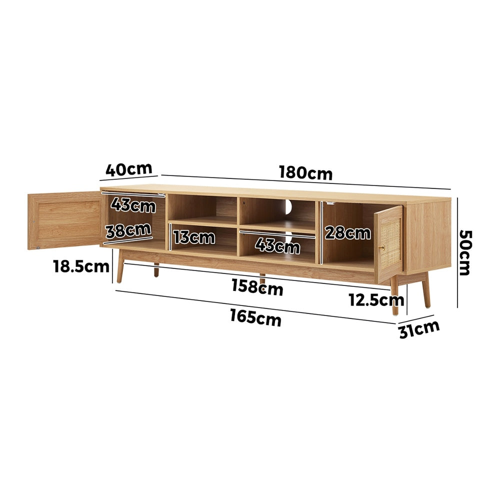 Oikiture TV Stand Cabinet Entertainment Unit 180cm Rattan Doors Oak-Entertainment Unit-PEROZ Accessories