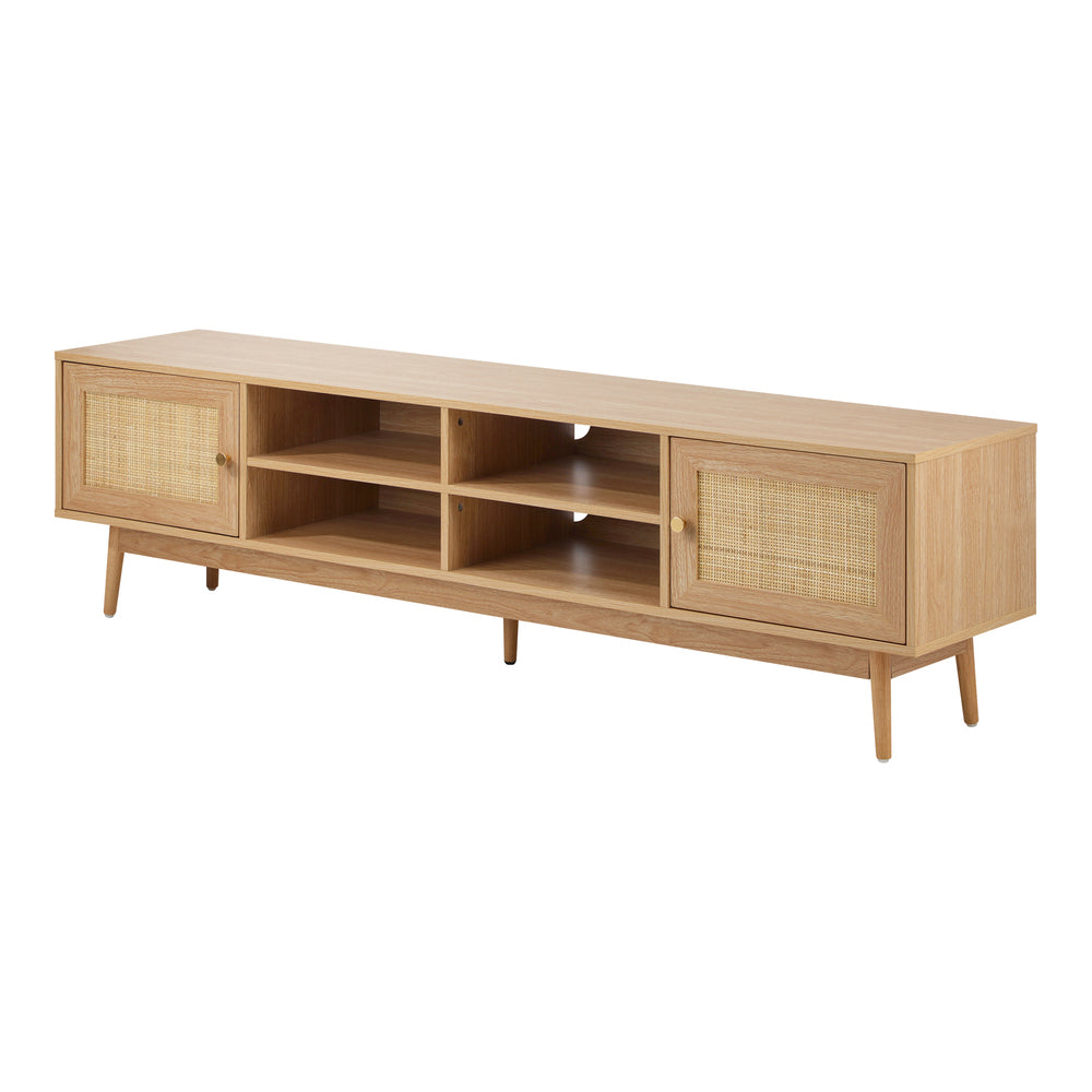 Oikiture TV Stand Cabinet Entertainment Unit 180cm Rattan Doors Oak-Entertainment Unit-PEROZ Accessories