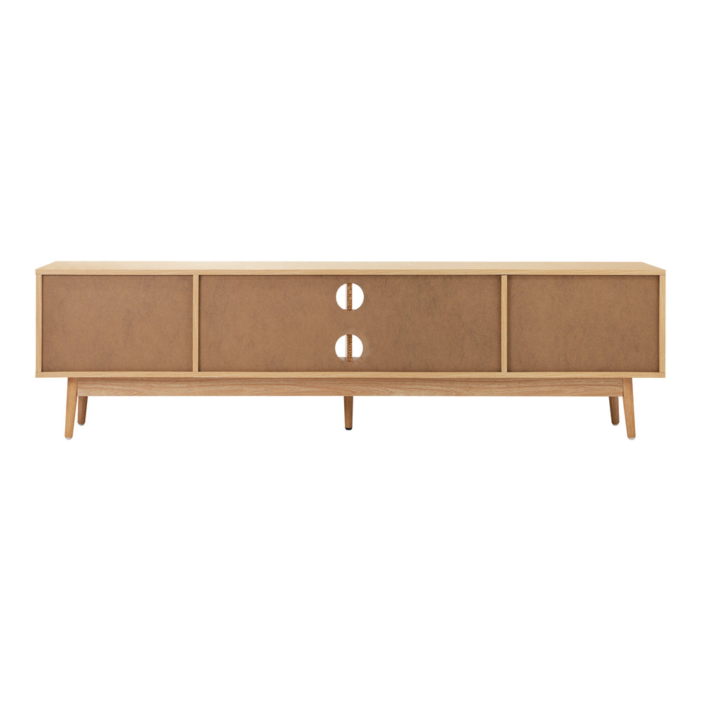 Oikiture TV Stand Cabinet Entertainment Unit 180cm Rattan Doors Oak-Entertainment Unit-PEROZ Accessories