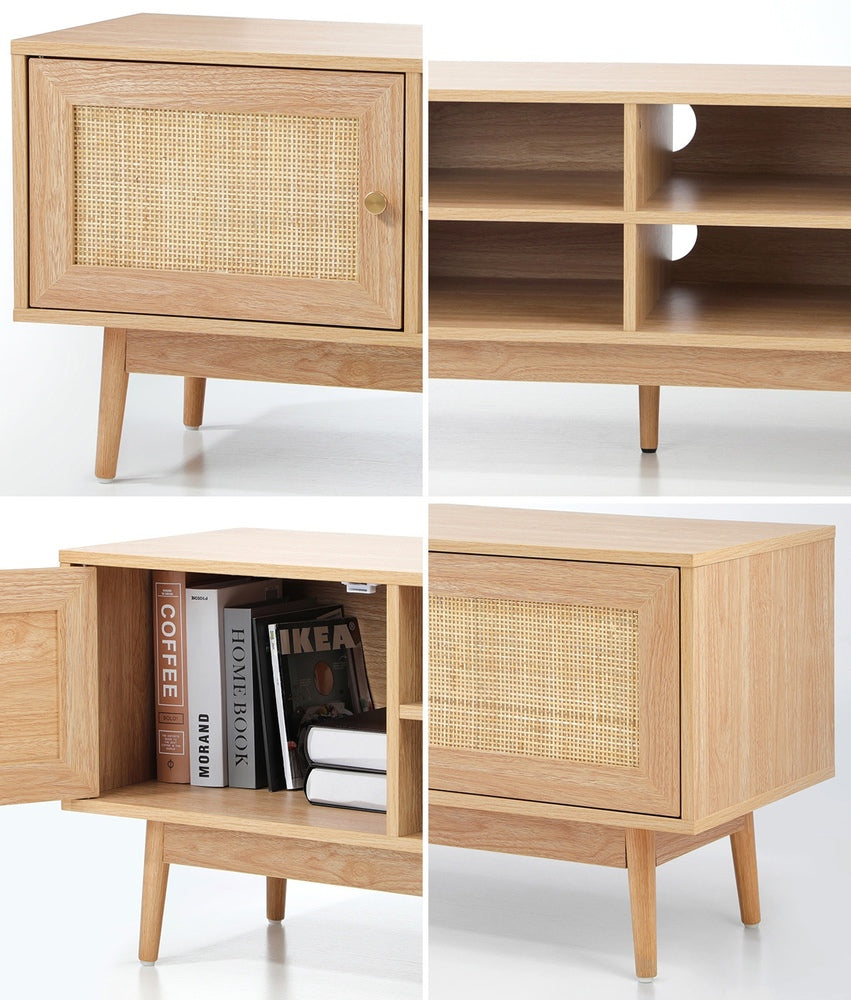 Oikiture TV Stand Cabinet Entertainment Unit 180cm Rattan Doors Oak-Entertainment Unit-PEROZ Accessories