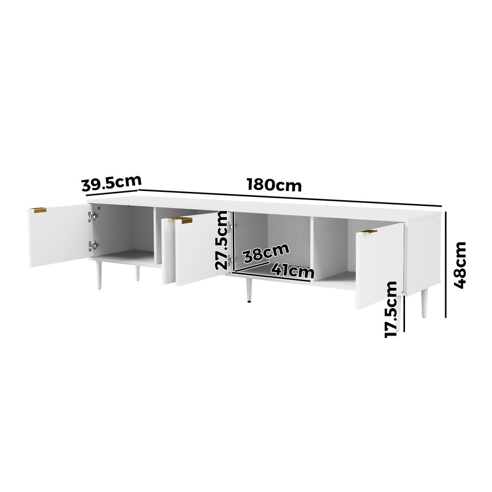 Oikiture TV Stand Cabinet Entertainment Unit Four Door 180cm White-Entertainment Unit-PEROZ Accessories