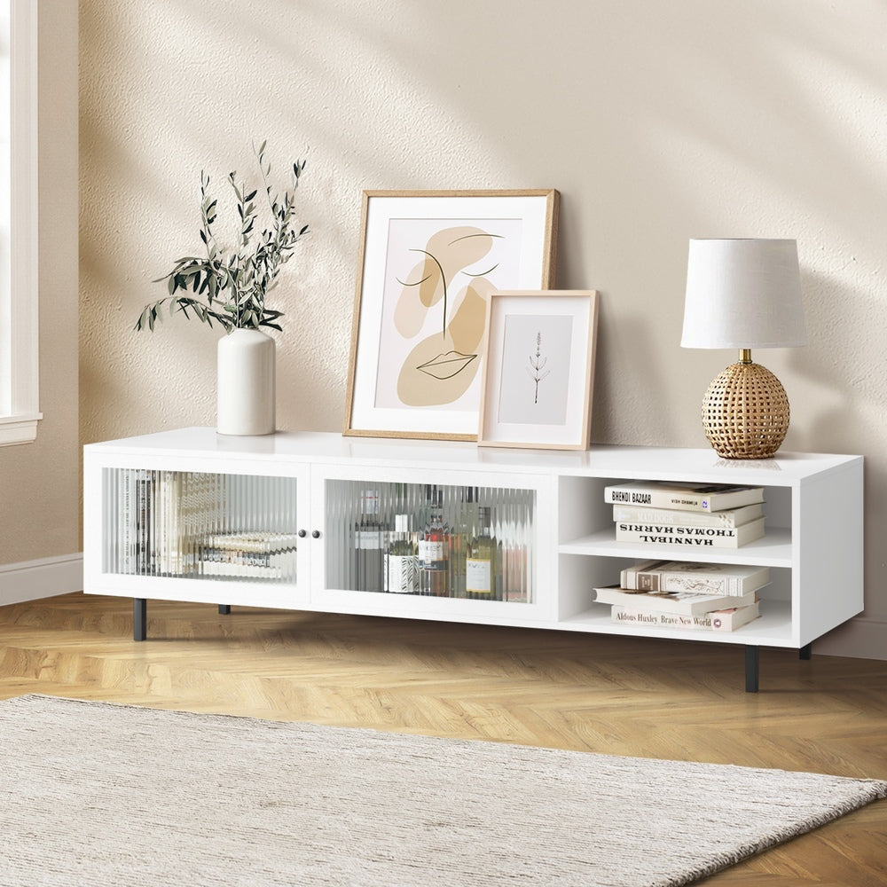 Oikiture TV Cabinet Tempered-glass Doors Storage Shelf-Entertainment Units-PEROZ Accessories