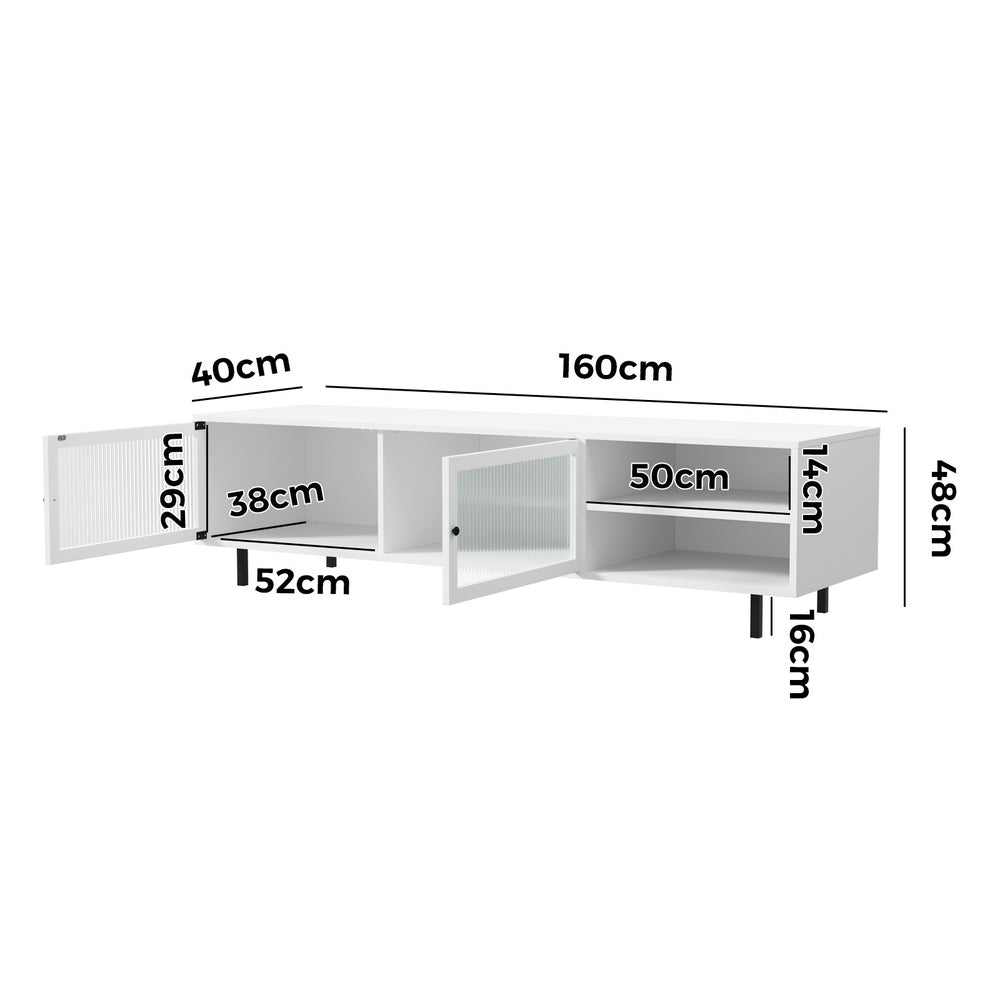 Oikiture TV Cabinet Tempered-glass Doors Storage Shelf-Entertainment Units-PEROZ Accessories