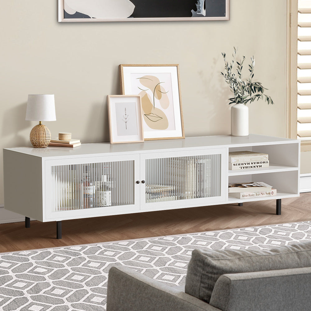 Oikiture TV Cabinet Tempered-glass Doors Storage Shelf-Entertainment Units-PEROZ Accessories