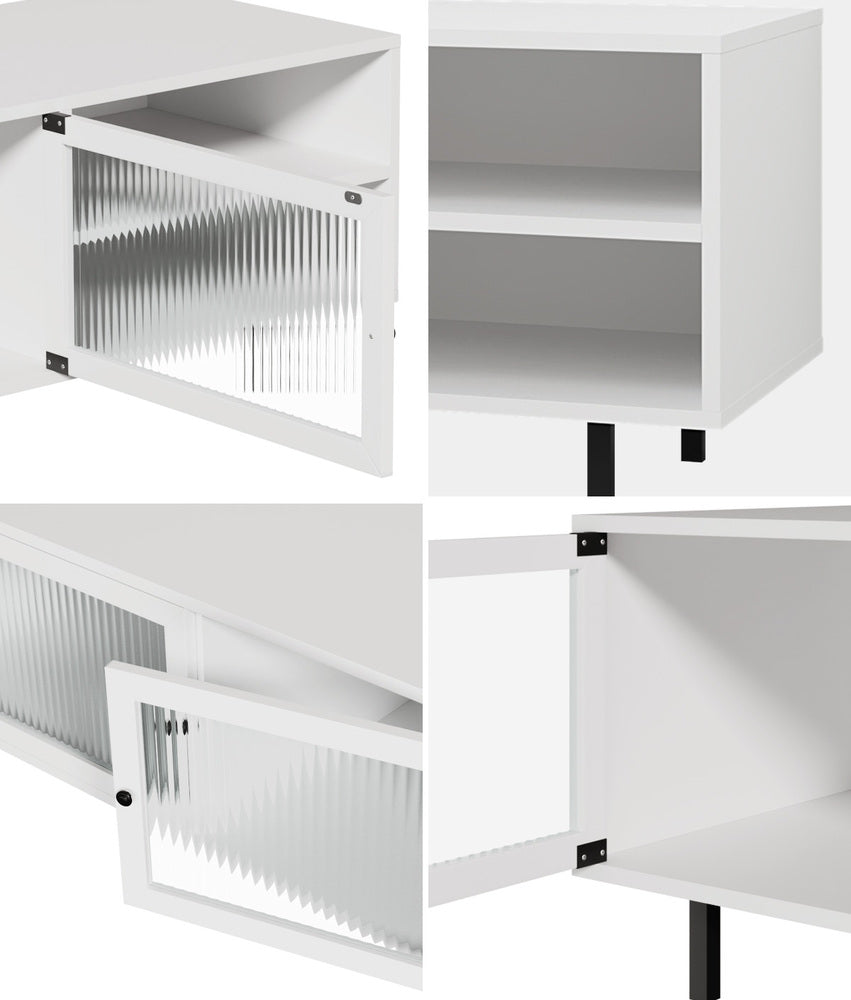 Oikiture TV Cabinet Tempered-glass Doors Storage Shelf-Entertainment Units-PEROZ Accessories