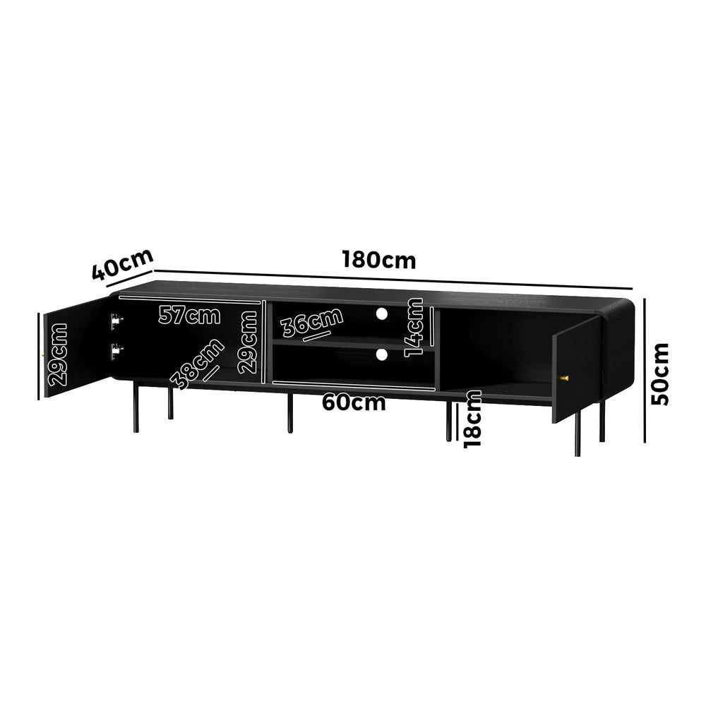 Oikiture TV Cabinet Entertainment Unit Stand 180cm Wooden Black-Entertainment Units-PEROZ Accessories