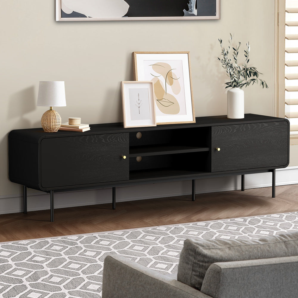 Oikiture TV Cabinet Entertainment Unit Stand 180cm Wooden Black-Entertainment Units-PEROZ Accessories
