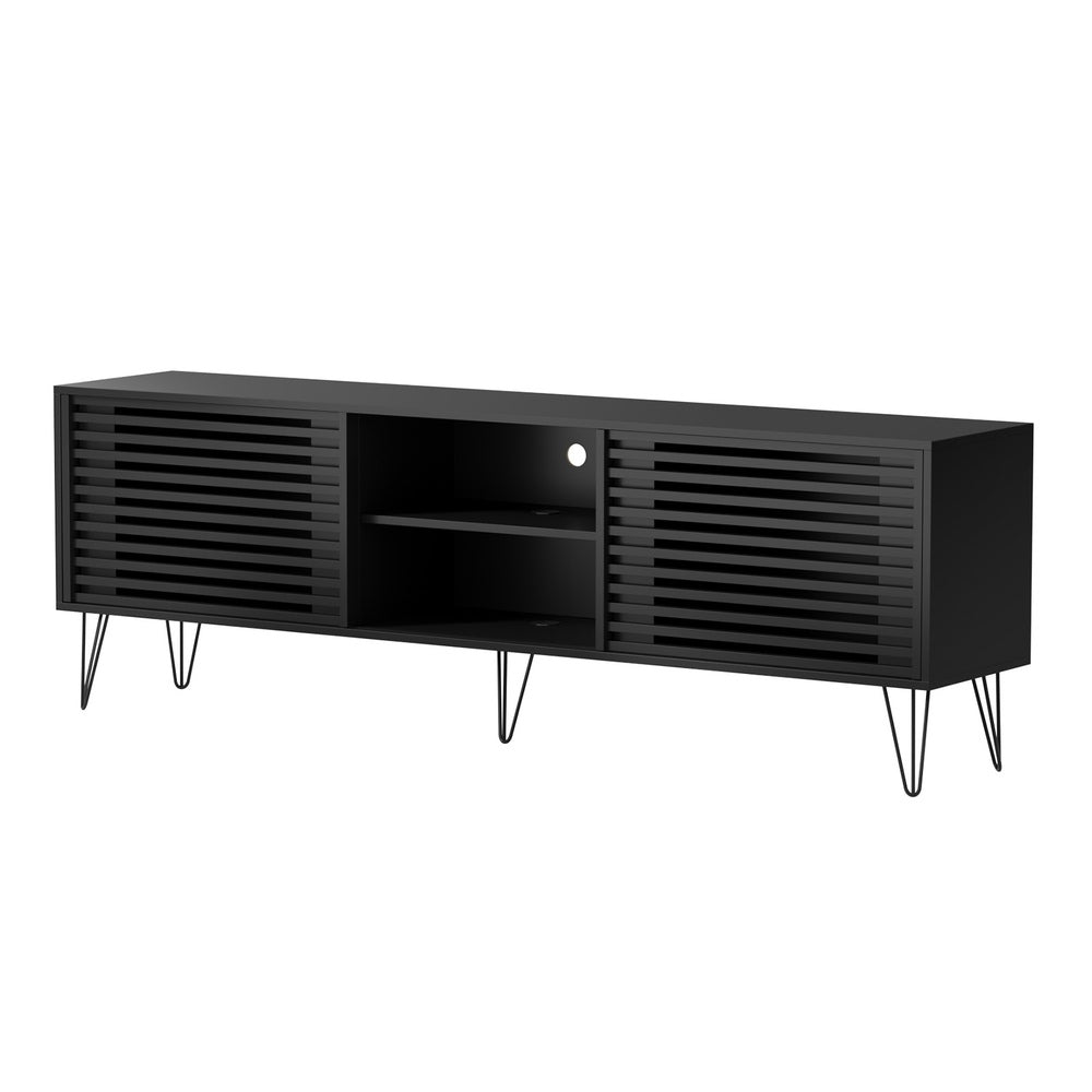 Oikiture TV Cabinet Storage Sliding Door 180cm Black-Entertainment Units-PEROZ Accessories