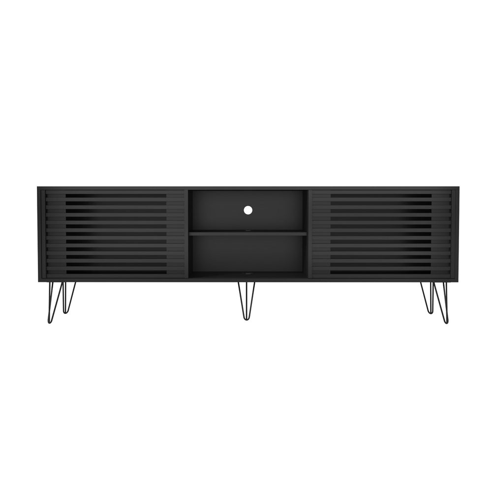 Oikiture TV Cabinet Storage Sliding Door 180cm Black-Entertainment Units-PEROZ Accessories
