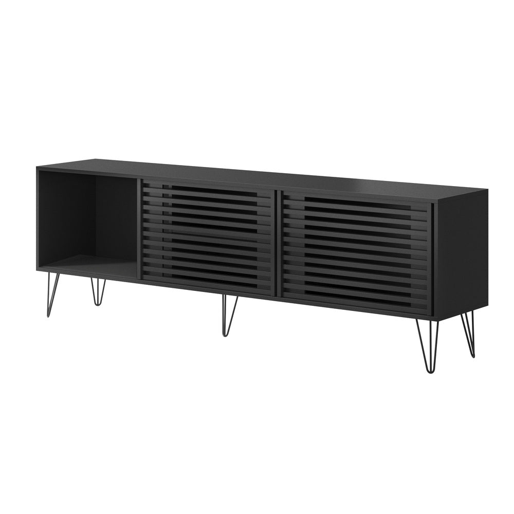 Oikiture TV Cabinet Storage Sliding Door 180cm Black-Entertainment Units-PEROZ Accessories
