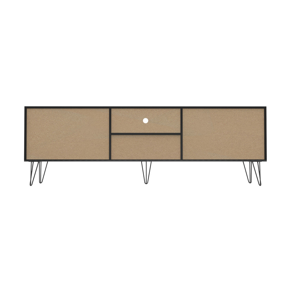 Oikiture TV Cabinet Storage Sliding Door 180cm Black-Entertainment Units-PEROZ Accessories