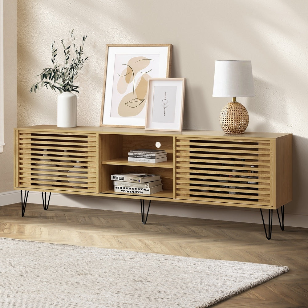 Oikiture TV Cabinet Storage Sliding Door Shelf 180cm-Entertainment Units-PEROZ Accessories