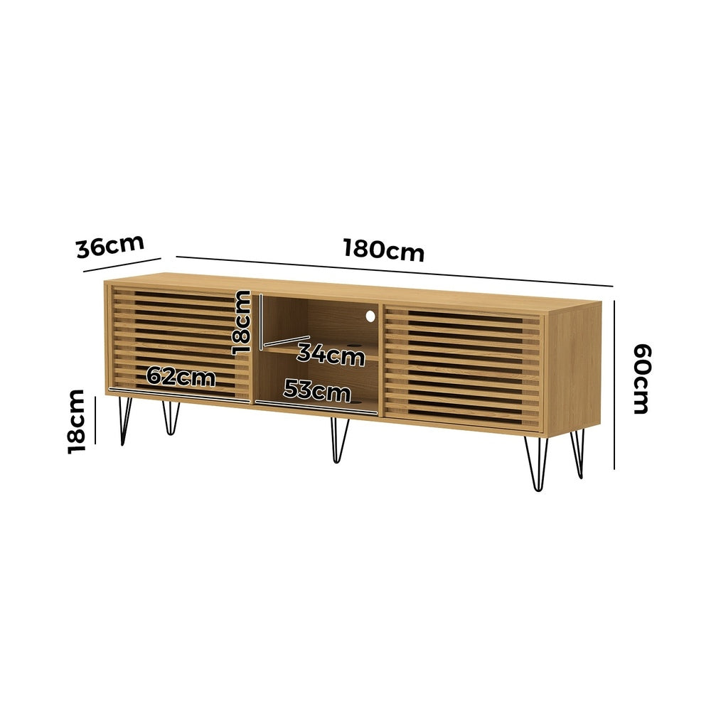 Oikiture TV Cabinet Storage Sliding Door Shelf 180cm-Entertainment Units-PEROZ Accessories