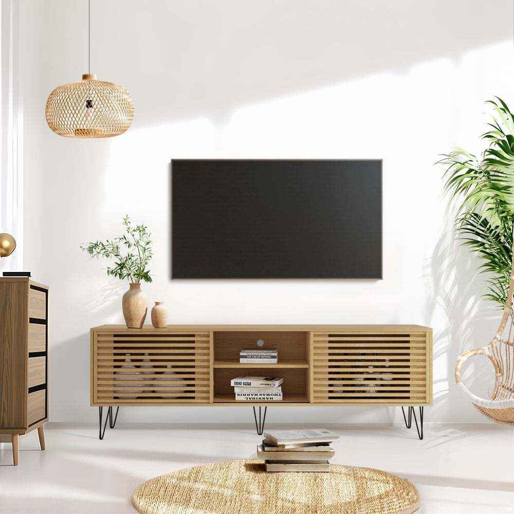 Oikiture TV Cabinet Storage Sliding Door Shelf 180cm-Entertainment Units-PEROZ Accessories