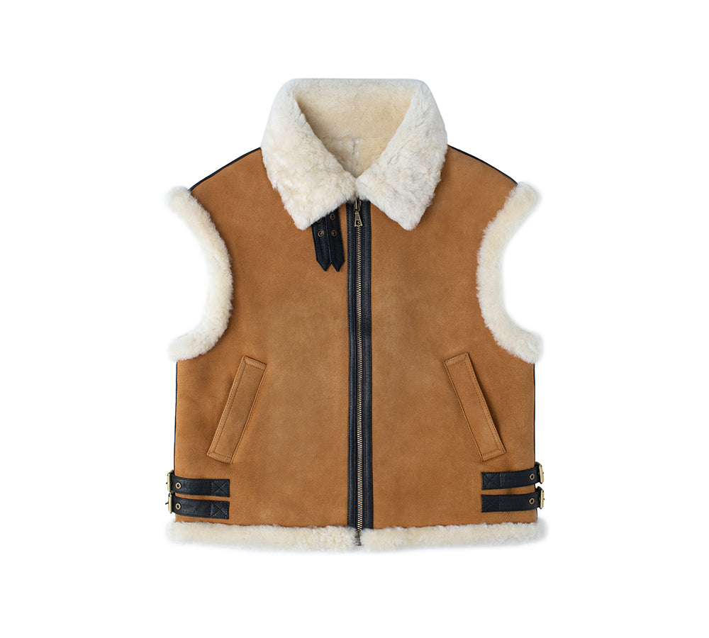 EVERAU® Fluffy Sheepskin Wool Zip Sleeveless Vest Dale-PEROZ Accessories