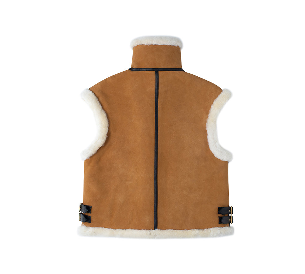 EVERAU® Fluffy Sheepskin Wool Zip Sleeveless Vest Dale-PEROZ Accessories