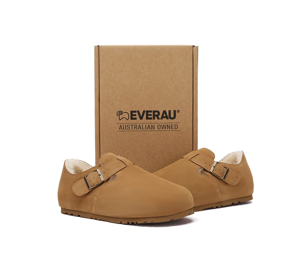EVERAU UGG Slippers Sheepskin Wool Adjustable Strap Clog Hazora-UGG Slippers-PEROZ Accessories
