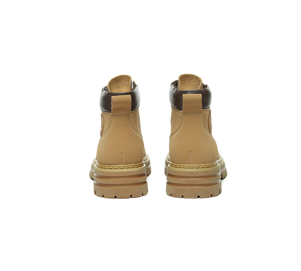 EVERAU® Women Leather Lace Up Chunky Boots Stephanie-PEROZ Accessories