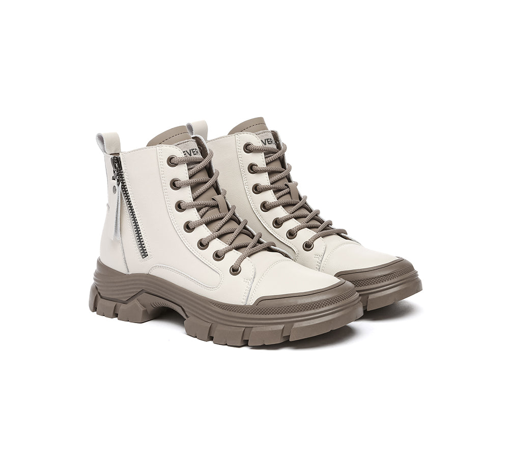 EVERAU® Women Leather Lace Up Zipper Chunky Boots Lorrin-PEROZ Accessories
