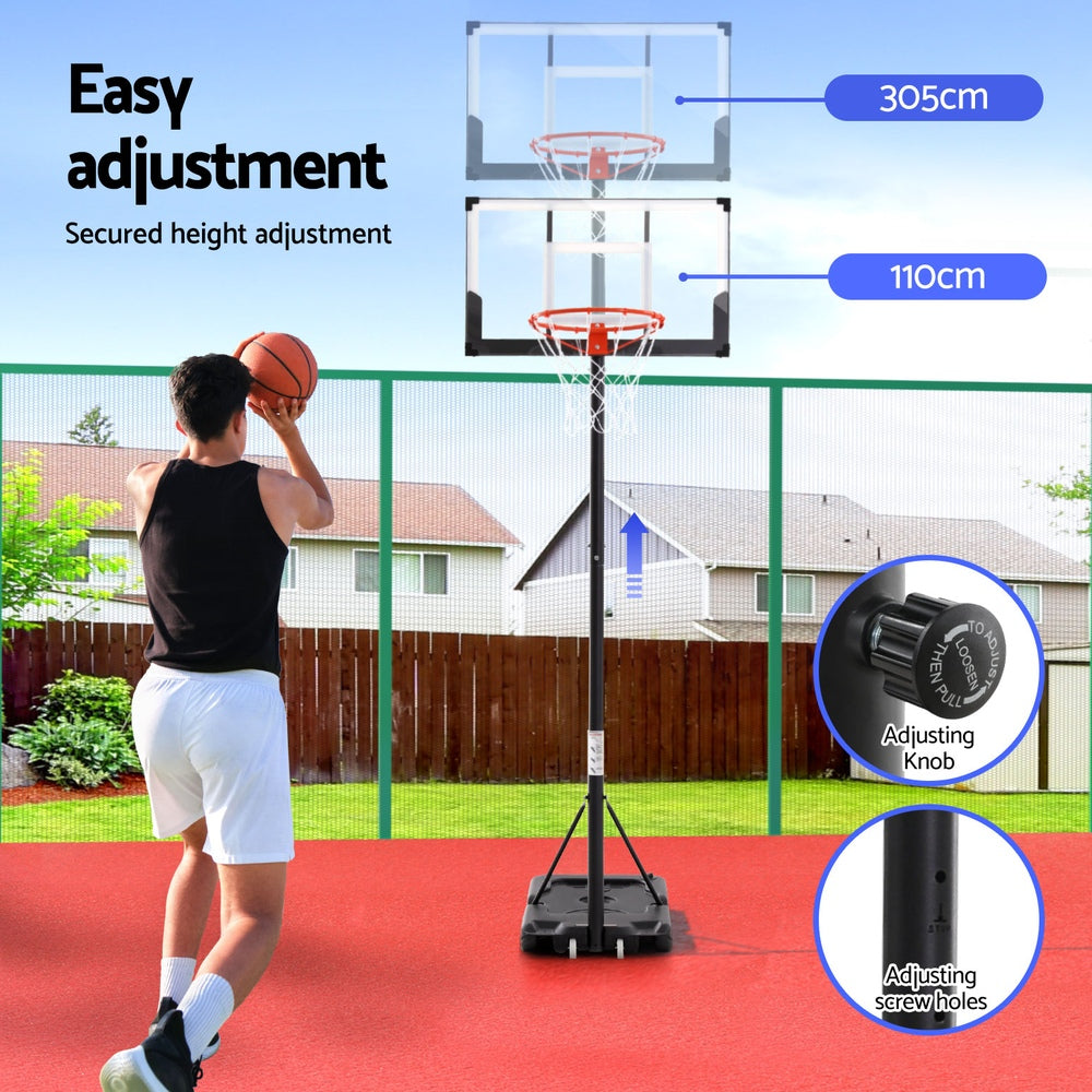 Everfit 3.05M Basketball Hoop Stand System Portable Height Adjustable w/ Knob-Sports & Fitness > Ball Sports > Basketball & Basketball Accessories-PEROZ Accessories