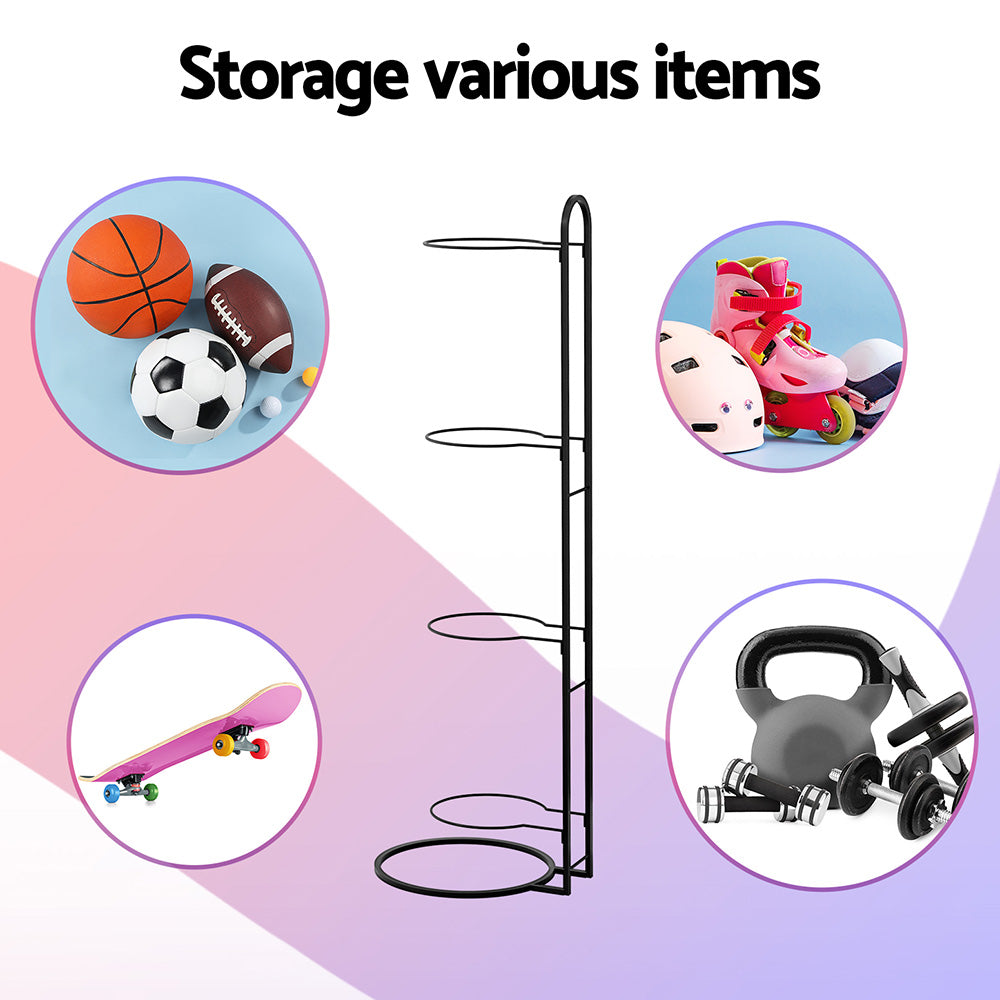 Everfit Ball Storage Rack Sports Equipment Organizer 4-Tier Holder for Garage Gym Black-Tools > Tools Storage > Wall Storage Racks-PEROZ Accessories