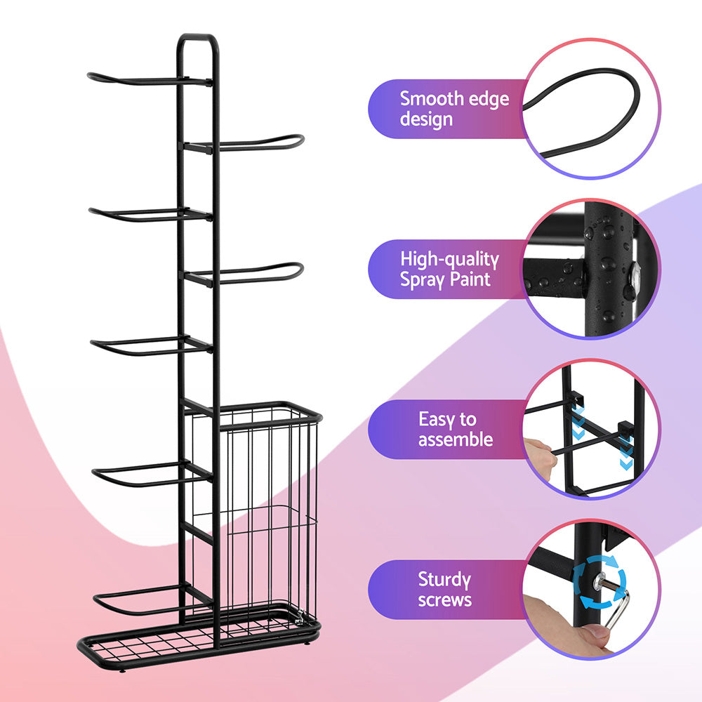 Everfit Ball Storage Rack Sports Equipment Organizer 7-Tier with Basket for Garage Gym Black-Tools > Tools Storage > Wall Storage Racks-PEROZ Accessories