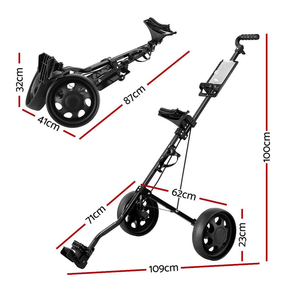 Everfit Golf Buggy Quick Folding Trolley Golf Cart Trolley 2 Wheels Cup Holder-Sports & Fitness > Golf > Golf Accessories-PEROZ Accessories
