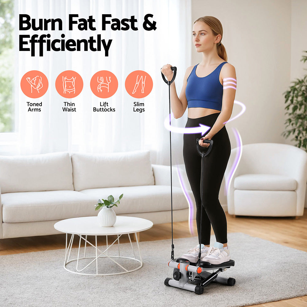 Everfit Mini Stepper with Resistance Rope Aerobic for Exercise Compact Home Workout Grey-Sports & Fitness > Exercise, Gym & Fitness > Gym & Training Step-PEROZ Accessories
