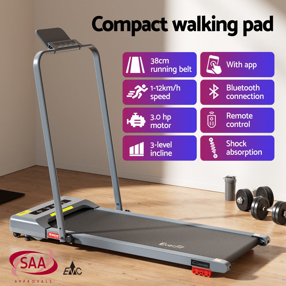 Everfit Treadmill Electric Walking Pad Incline Under Desk 380mm Grey-Sports & Fitness > Exercise, Gym & Fitness > Treadmills-PEROZ Accessories