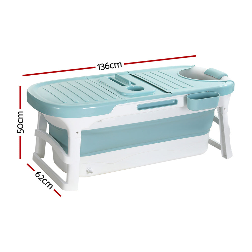 Weisshorn Foldable Bathtub Portable Folding Water Spa with Cover Plate 136x62cm-Furniture > Bathroom > Bathtubs-PEROZ Accessories
