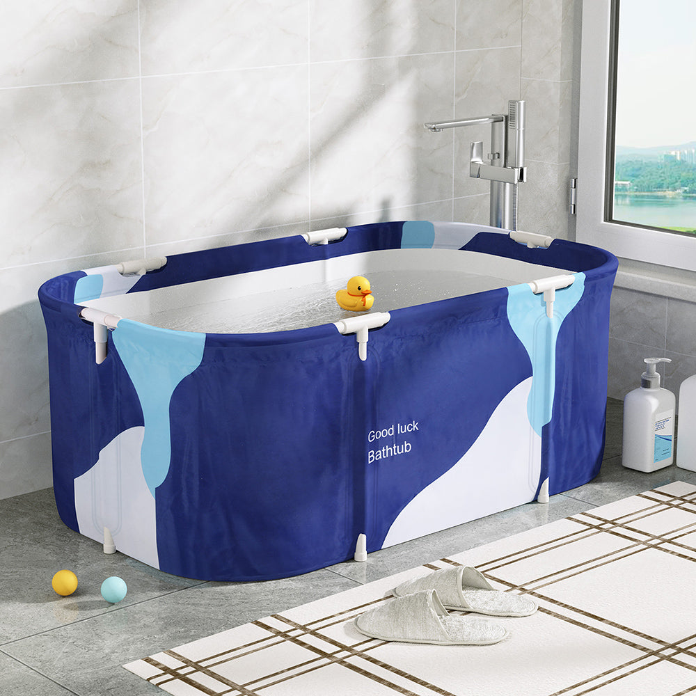 Weisshorn Foldable Bathtub PVC Spa Bucket Inflatable Cushion 114x62cm Navy Blue-Outdoor Recreation > Camping > Portable Toilets & Showers-PEROZ Accessories