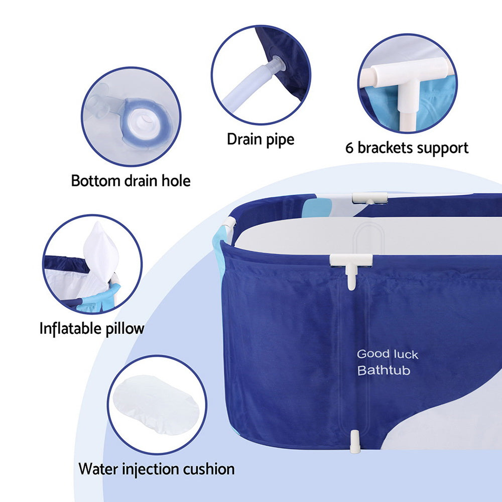 Weisshorn Foldable Bathtub PVC Spa Bucket Inflatable Cushion 114x62cm Navy Blue-Outdoor Recreation > Camping > Portable Toilets & Showers-PEROZ Accessories