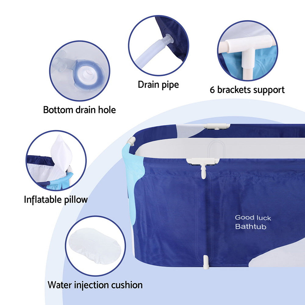 Weisshorn Foldable Bathtub PVC Spa Bucket Inflatable Cushion 134x65cm Navy Blue-Outdoor Recreation > Camping > Portable Toilets & Showers-PEROZ Accessories