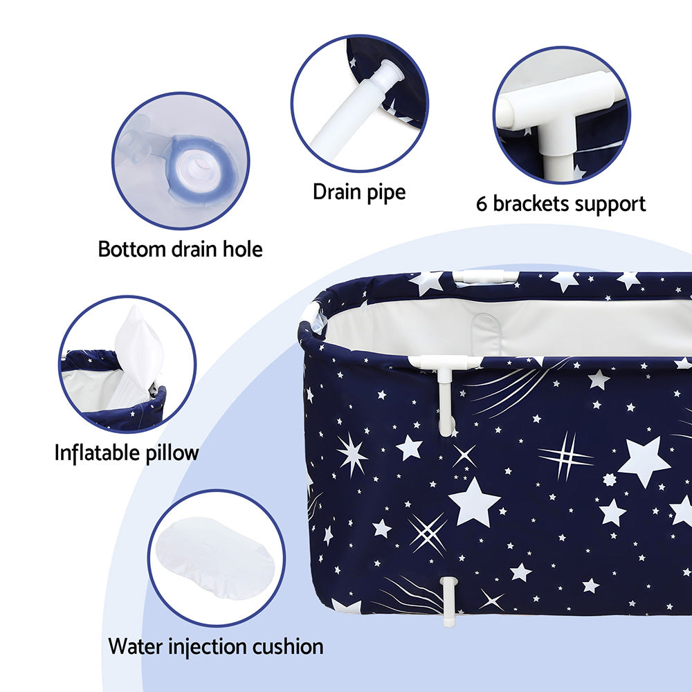 Weisshorn Foldable Bathtub PVC SPA Bucket Inflatable Cushion 114x62cm Star Navy-Furniture > Bathroom > Bathtubs-PEROZ Accessories