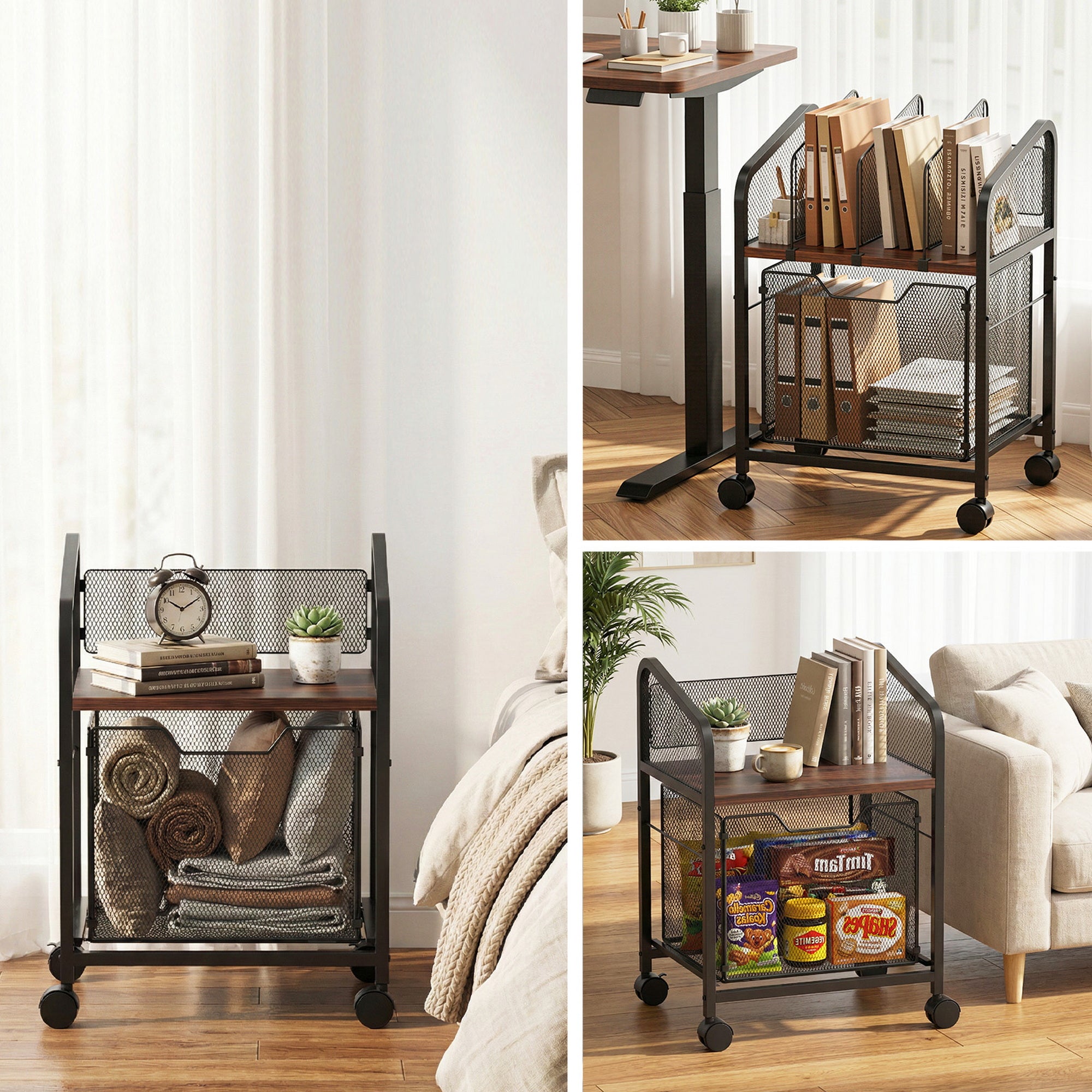 Artiss Mobile File Cabinet Rolling with Locking Wheels Wood Top Compact Storage Organiser Black-Furniture > Office > Storage Cabinets-PEROZ Accessories