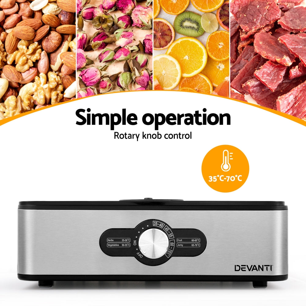 Devanti 5 Trays Food Dehydrator Stainless Steel Tray-Appliances > Appliances Others-PEROZ Accessories
