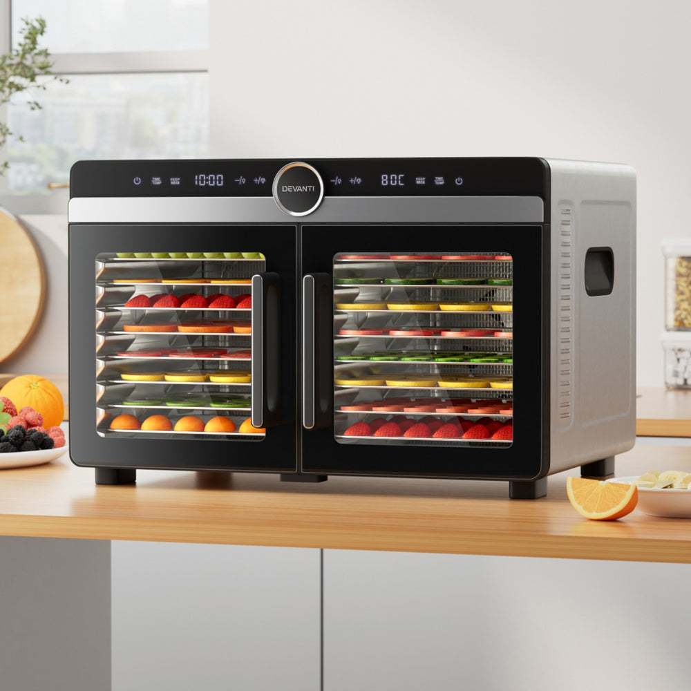 Devanti 16 Trays Food Dehydrator Dual-Zone Stainless Steel-Appliances > Kitchen Appliances > Food Dehydrators-PEROZ Accessories
