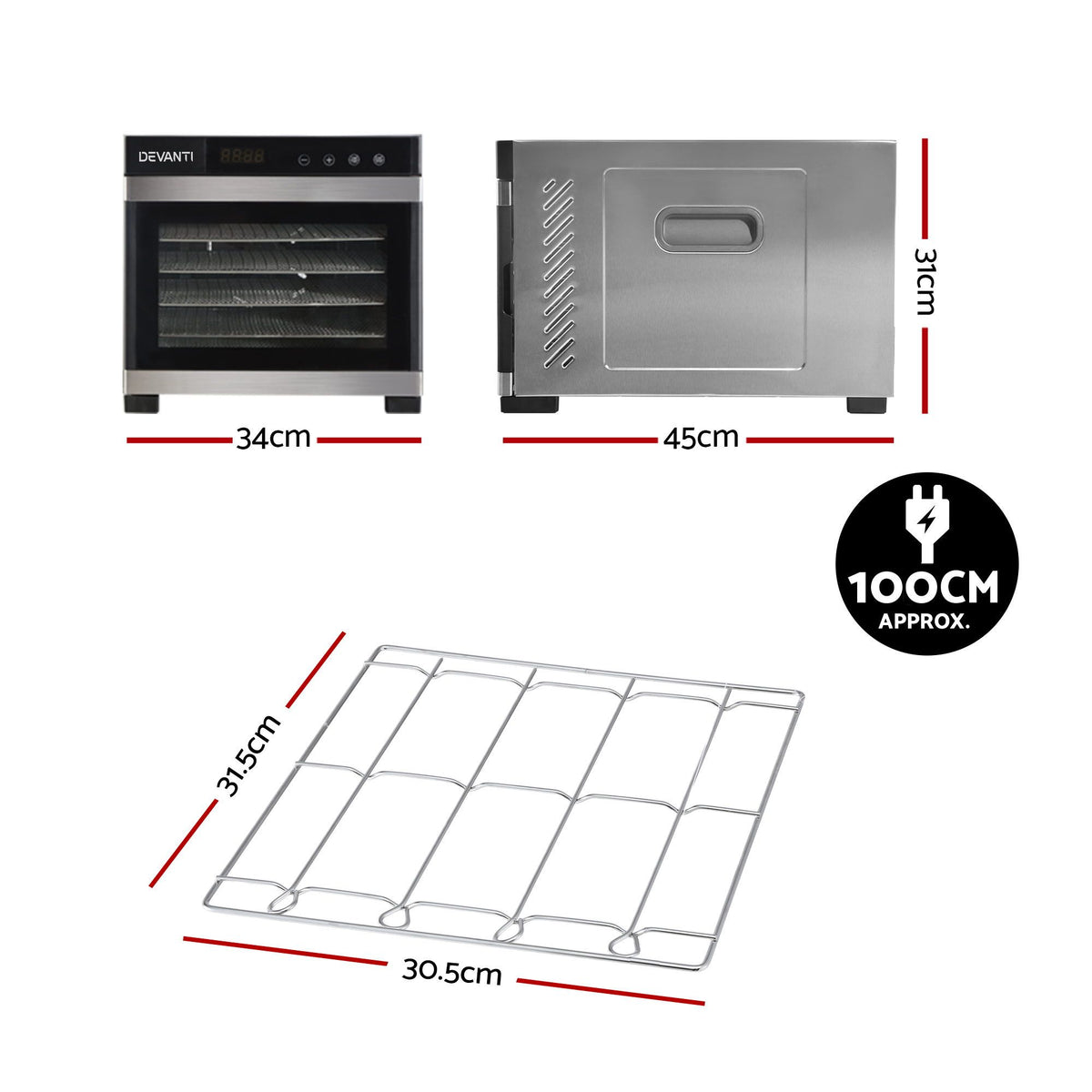 Devanti Food Dehydrator 6 Tray Fruit Dryer Jerky Maker With Stainless Steel Rack-Appliances > Kitchen Appliances > Food Dehydrators-PEROZ Accessories