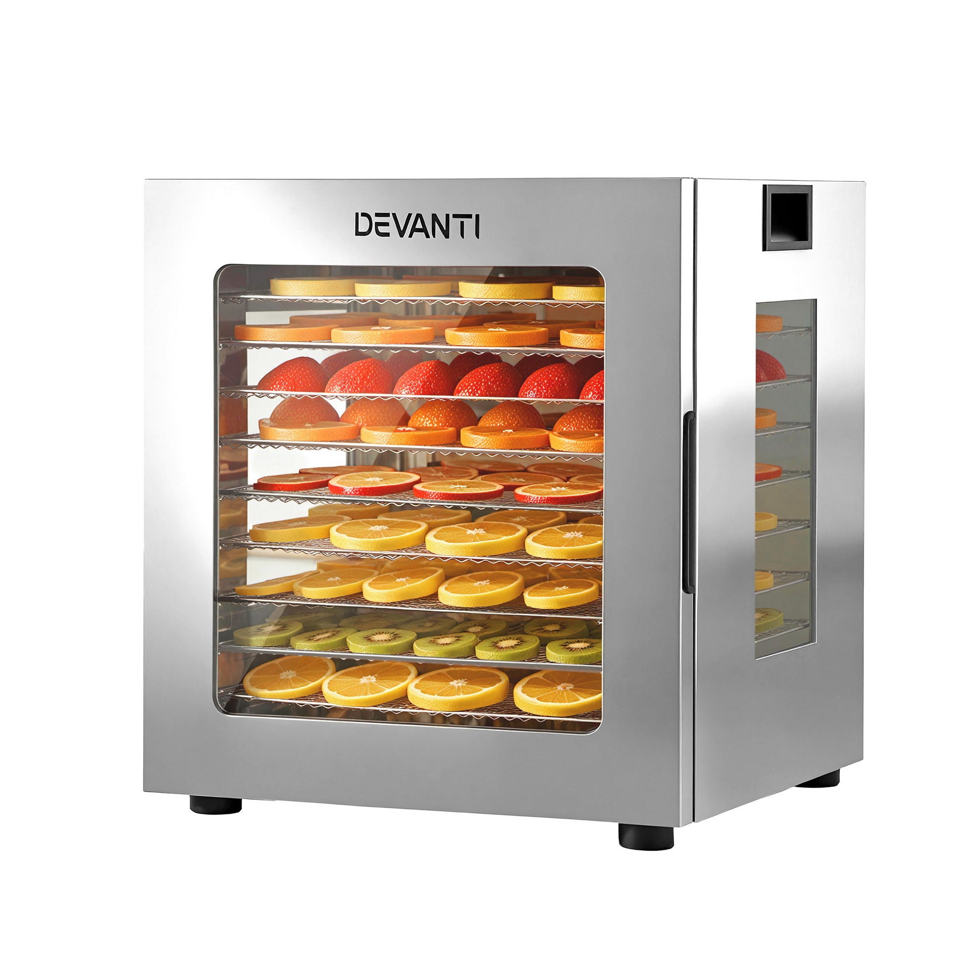 Devanti 10 Trays Food Dehydrator Stainless Steel Visible Glass Door 850W-Appliances > Kitchen Appliances > Food Dehydrators-PEROZ Accessories