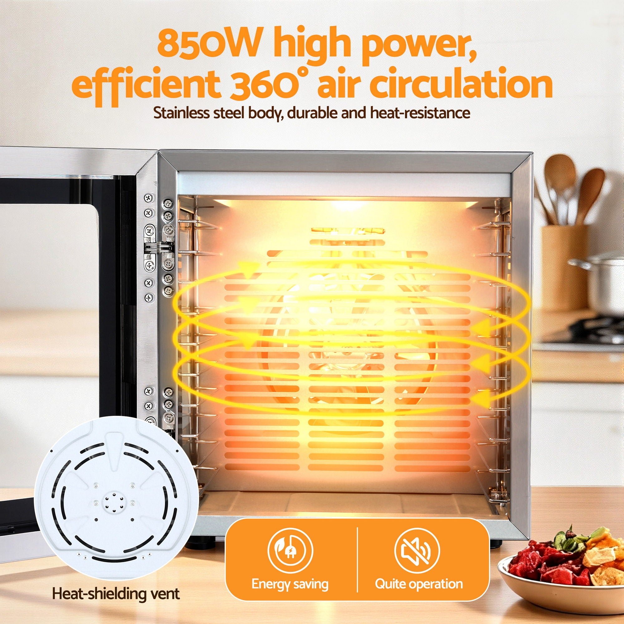 Devanti 10 Trays Food Dehydrator Stainless Steel Visible Glass Door 850W-Appliances > Kitchen Appliances > Food Dehydrators-PEROZ Accessories