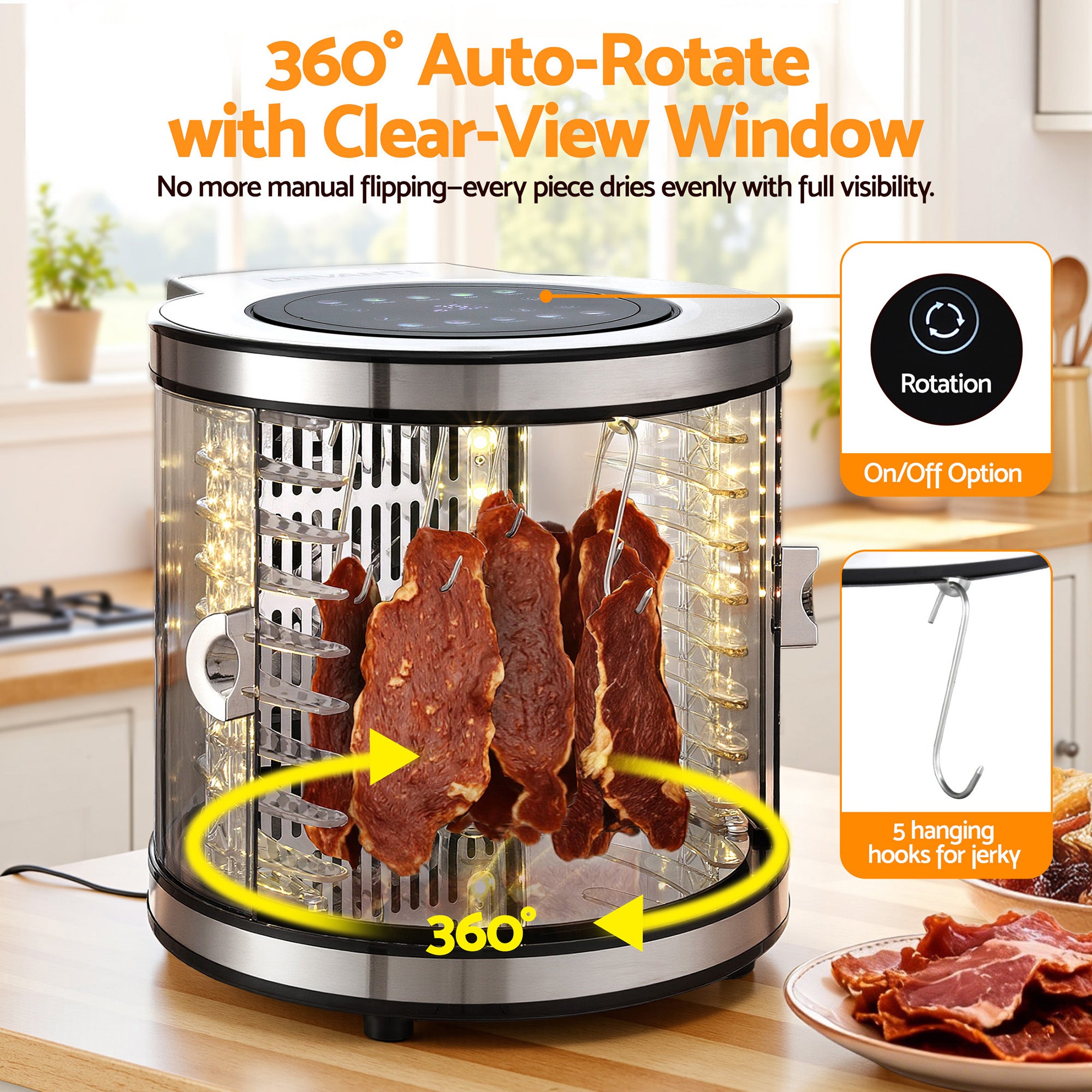 Devanti 8 Trays Food Dehydrator Stainless Steel Auto-Rotate 10 Programs 700W-Appliances > Kitchen Appliances > Food Dehydrators-PEROZ Accessories