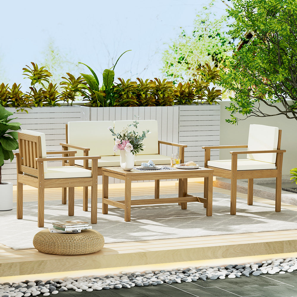 Gardeon 4-Piece Outdoor Sofa Set Wooden Couch Lounge Setting-Outdoor Sofa Sets-PEROZ Accessories