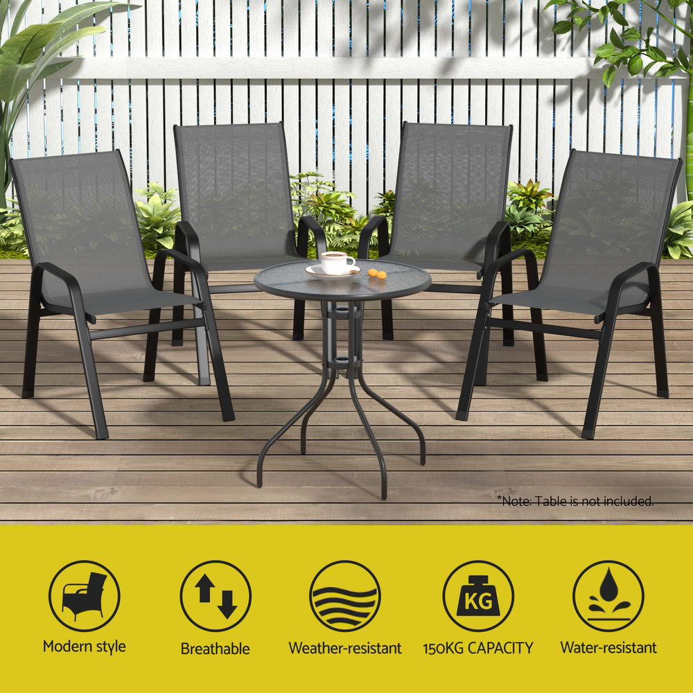 Gardeon 6PC Outdoor Dining Chairs Stackable Lounge Chair Patio Furniture Grey-Furniture > Outdoor > Outdoor Chairs-PEROZ Accessories