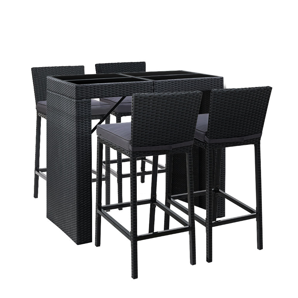 Gardeon 5-Piece Outdoor Bar Set Dining Table Stools Wicker Patio Setting-Outdoor Dining Sets-PEROZ Accessories