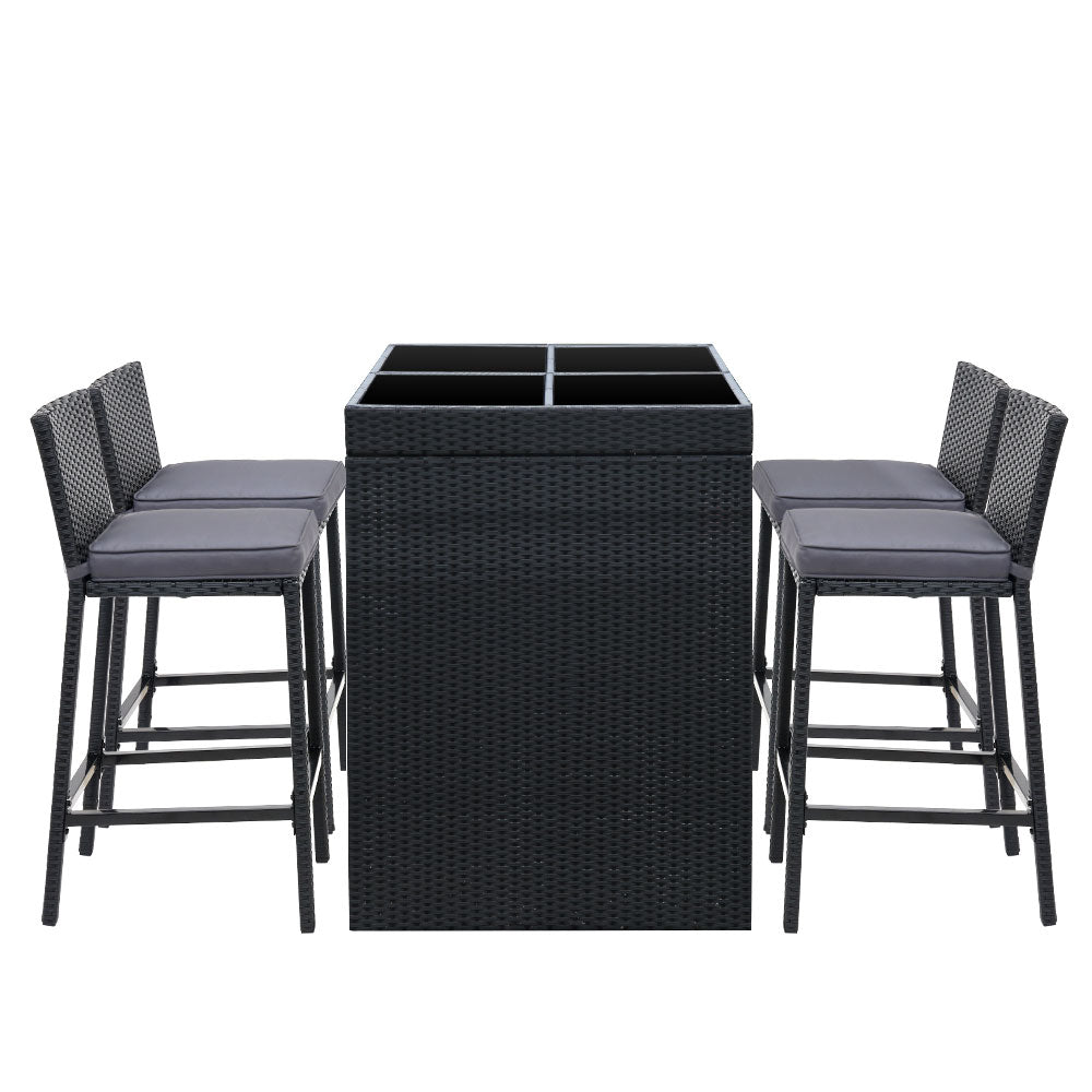 Gardeon 5-Piece Outdoor Bar Set Dining Table Stools Wicker Patio Setting-Outdoor Dining Sets-PEROZ Accessories